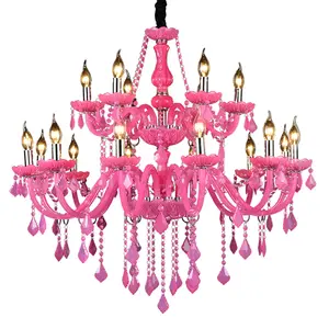 Candelabro de cristal Rosa posmoderno, lámpara colgante de cristal para sala de estar y club