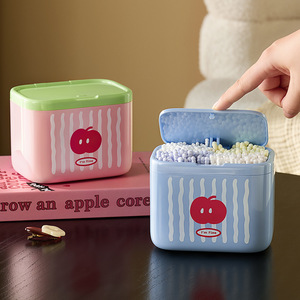 Automatic Lifting Cotton Swab <b>Box</b> With Partitions Wall Mounted Storage Bin For <b>Makeup</b> Pads Hair Ties Desktop Organizer - Product Image 2