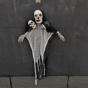 Décoration d'Halloween Fantôme à Trois Têtes 95x72cm, Accessoire Extérieur en Plastique, Décor Maison Hantée - Product Image 4