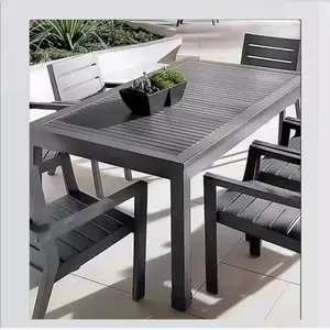 안뜰 정원 세트 테이블과 의자 야외 가구 알루미늄 직사각형 식탁