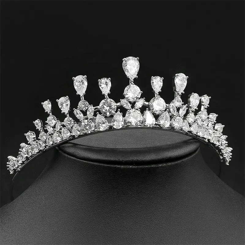 Gioielli da sposa di lusso CZ zirconi cubici diamante rame ottone placcato argento da sposa corona diadema accessori per capelli da donna