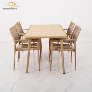 Chaise moderne en <span class=keywords><strong>rotin</strong></span> meubles <span class=keywords><strong>de</strong></span> salle à manger <span class=keywords><strong>de</strong></span> <span class=keywords><strong>jardin</strong></span> patio extérieur plastique bois 4 places table à manger et ensemble <span class=keywords><strong>de</strong></span> chaises - Product Image 3