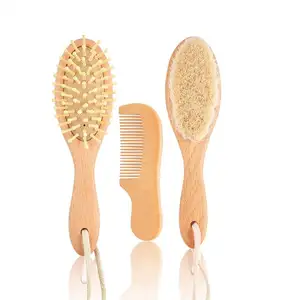 e pettine neonati argento faggio Mini set Spazzola legno morbido bambini Set spazzole bebe in pelo di capra spazzola per capelli