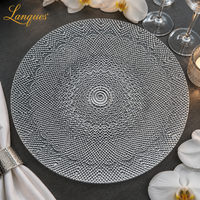 Assiette de présentation ronde en verre transparent motif mandala argenté pour la décoration de table de mariage, banquet ou événement