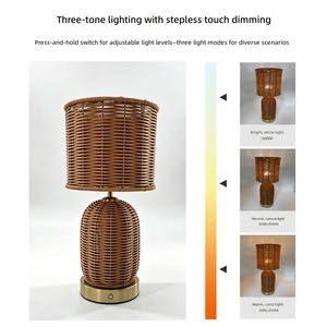 Rattan <strong>Table</strong> Lamp USB Powered Touch Control Stepless Dimming Three Color Night <strong>Light</strong> Modern Minimalist Bedroom Study Office - Product Image 5