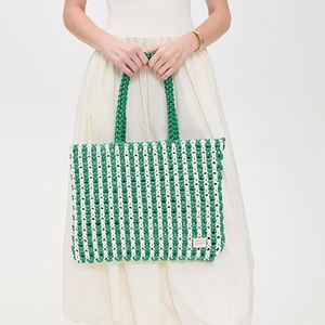 Women's Bohemian Crochet Striped Open Top Shoulder <b>Beach</b> <b>Bag</b> <b>Large</b> Portable Tote Custom Logo for Winter Summer Autumn All Travel - Product Image 1