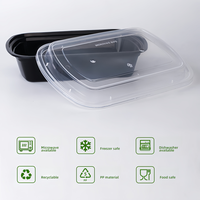 Boîtes à lunch jetables en plastique avec couvercle, compatibles micro-ondes et congélateur, à compartiment unique, 12, 16, 24, 28, 32 oz