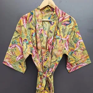 Böhmische indische handgemachte Baumwolle Blumen bedruckte Nachtwäsche Bademantel Maxi kleid Ethnischer Strand Sommer Großhandel Nighty Long Kimonos