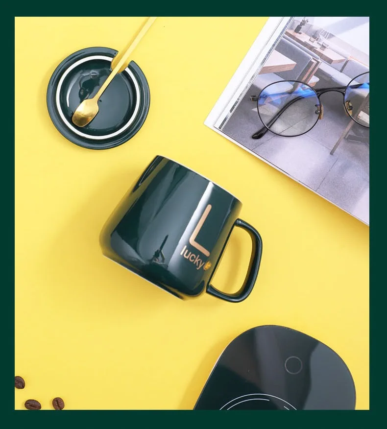 Custom Porcelain Thermal Ceramic Coffee Mugs Warmer Cups Heating Heart Insulated Electric Mug Heater Set Usb Cup Warmer