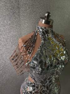 Abito da <span class=keywords><strong>donna</strong></span> con paillettes lucide a collo alto stile di moda stile ocstra Sexy con nappe senza schienale - Product Image 4