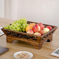 Plateau à fruits en bois sculpté, marron foncé, bol de service en bois massif avec motif ajouré pour la table de la maison, fruits et collations