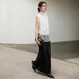 Nuova <span class=keywords><strong>Blusa</strong></span> Elegante da Donna 2026 con Collo Alto e Ricami Senza Maniche per Primavera Estate - Product Image 5