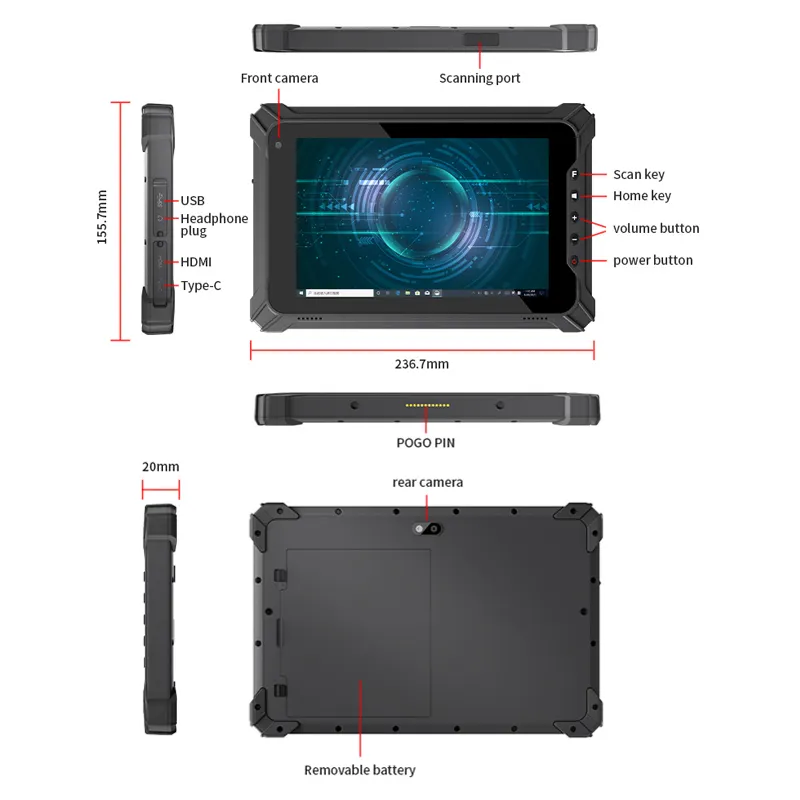 8gb Ram 128gb Rom 8 Tablet Pc Win 10 תעשייתי מוקשח Tablet Wifi המוקשח Tablet Pc
