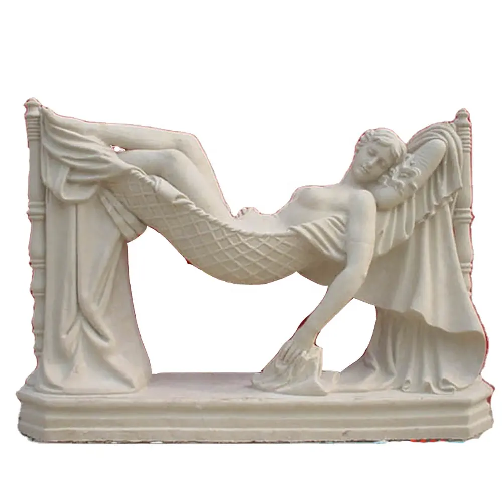 Produttori di statue di marmo decorativo per signora nuda in marmo bianco sdraiato