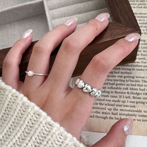 Sterling <b>Silver</b> Heart <b>Ring</b> For Women Fashionable Design Pearl Pinky <b>Ring</b> Gift Jewelry - Product Image 2