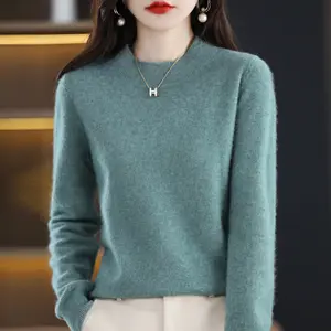 Suéter de cachemira de medio cuello para mujer, Tops tejidos informales, chaqueta para mujer, moda coreana