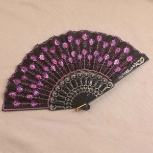 High Quality Fabric Hand Fans Advertising Portable Sequined Embroidery Folding Dance Fan Custom Logo Plastic Hand Fan - Product Image 5