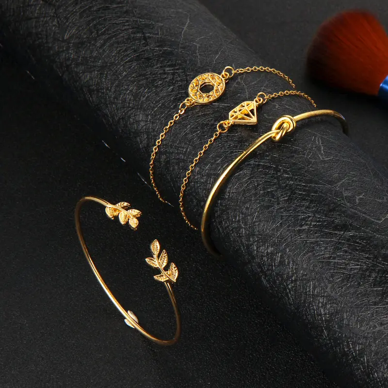 Винтажные браслеты из Дубая с вырезами в виде листьев и узлов, Набор браслетов для женщин, женские Украшения для рук, золотые ювелирные изделия 2020, ручная цепочка на заказ