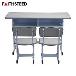 Set di Banchi e Sedie Scolastici Doppi Grigi Regolabili in Altezza per Istituti Educativi - Product Image 3