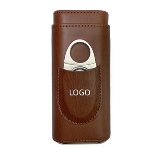 Astuccio per Sigari in Pelle Personalizzabile con Logo, Portatile da Viaggio, per 3 Sigari, con Tagliasigari Integrato - Disponibile Logo Personalizzato - Product Image 1