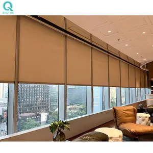 QINGYING Interior Sun Pattern Horizontal Electronic Screen Window Blinds Motorized Remote Control Curtains Hotels Sun Shading