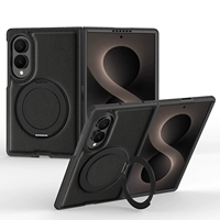 Funda Magnética para Teléfono con Anillo Giratorio de Metal y Cuero de Lujo para Samsung Galaxy Z Fold 8 Ultra 7 6