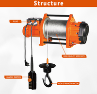 Treuil électrique portable INTL TB-1, câble en acier, alliage d'aluminium, capacité de levage 200kg-500kg, 12m