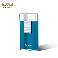 Briquet torche en métal élégant Flamme plate rechargeable Butane Coupe-vent Jet Flamme pour cigares