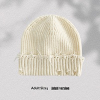Gorro de punto rasgado de color liso, estilo retro, para otoño-invierno, tendencia urbana, personalizable con logo, de Van Sally Cross-border.