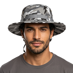 DSF78 <b>Black</b> White Camouflage Tactical <b>Boonie</b> <b>Hat</b> Wide Brim Round Jungle Sun <b>Hat</b> UV Protection Outdoor Fishing Hiking Activities - Product Image 2