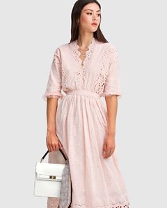 Robe longue brodée pour femmes, tenue de loisirs, élégante, rose, pour les dames, nouvelle collection d'été - Product Image 2