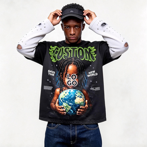 Magliette Termiche a Maniche Lunghe Oversize Personalizzate per <span class=keywords><strong>Uomo</strong></span> con Stampa Vintage a Doppio Strato - Product Image 1