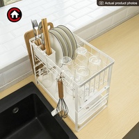 Égouttoir de cuisine à 2 niveaux support d'ustensiles support de rangement avec plateau pour évier de comptoir
