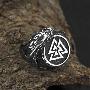 Men's Titanium Steel <b>Ring</b> Viking Triangle Logo Raven Edge Geometric Hip Hop Style Fashion Jewelry Gift - Product Image 3