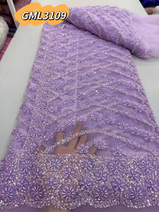 Tissu de dentelle nigériane blanc 2026, <span class=keywords><strong>broderie</strong></span> florale 3D, tissus de dentelle avec pierres, tulle perlé, dentelle de luxe pour robe de mariée et de soirée - Product Image 4