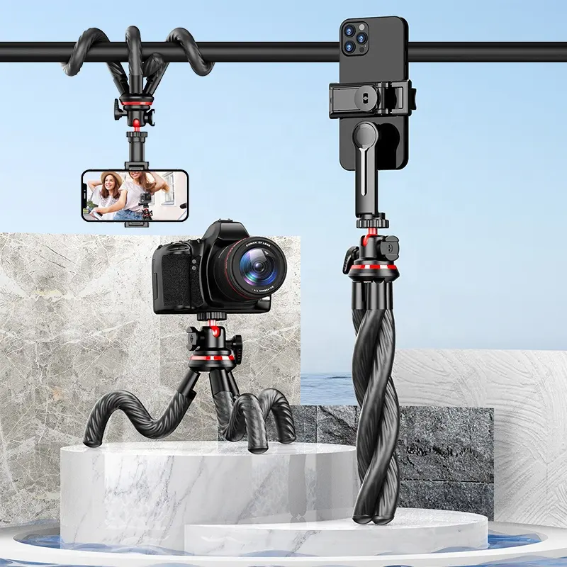 C02 trípode flexible de viaje tarjeta Octopus con soporte extraíble para teléfono móvil Compatible con luz de relleno de cámara Mini Selfie stick