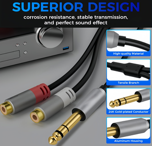 <span class=keywords><strong>Cable</strong></span> Adaptador Divisor en Y de 6.35mm a Doble <span class=keywords><strong>RCA</strong></span>, TRS Estéreo Macho a <span class=keywords><strong>2</strong></span> <span class=keywords><strong>RCA</strong></span> Hembra para Amplificador y Guitarra - Product Image 3