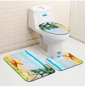 Home bathroom toilet carpet round carpet printed pebble and sea non-slip floor toilet door carpet mat