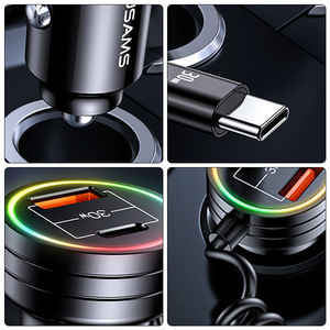 شاحن مع كابل للهاتف من نوع C مع إضاءة LED ملونة، كابل USB سريع الشحن، شاحن سيارة USB سريع الشحن - Product Image 5