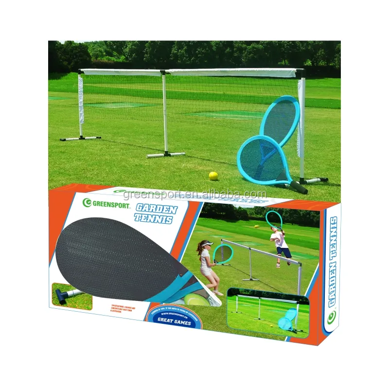 उद्यान टेनिस रैकेट सेट प्लास्टिक पोल के साथ शुद्ध और दो रैकेट एक टेनिस गेंद