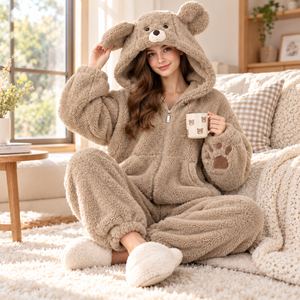 <span class=keywords><strong>Pigiama</strong></span> Invernale da Donna con <span class=keywords><strong>Orsetto</strong></span>, in Pile Corallo Spesso e Foderato, a Maniche Lunghe, Tinta Unita, Set Loungewear Nuovo Stile 2025 - Product Image 2