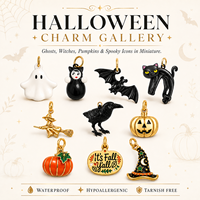 Charmes d'Halloween |   Pendentif de fête en acier inoxydable plaqué or PVD 18 carats avec émail, motifs fantôme, sorcière, citrouille, chauve-souris, araignée, pour la fabrication de bijoux