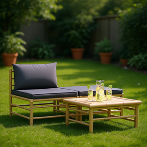 Set Lounge da Giardino in Bambù con Cuscini Grigio Scuro, Divano a 2 Posti, Arredamento da Esterno dal Design Contemporaneo, Resistente alle Intemperie - Product Image 2
