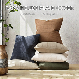<b>Neutral</b> Farmhouse Square Woven Flax Linen Geometric Print <b>Throw</b> Pillow Cover for Home & Hotel Use - Product Image 2
