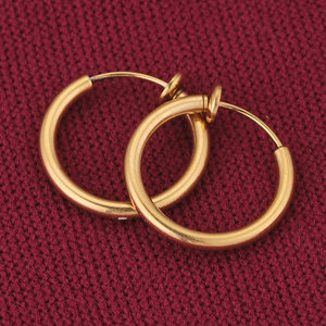 Clip on Hoop <b>Earrings</b> | 18K PVD Gold Plated Stainless Steel Non <b>Pierced</b> Ear Clip Hoops with Loop for DIY Charm Jewelry Making - Product Image 3