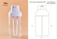 Flacon de lotion 500 ml, design anti-fuite en plastique deux-en-un, shampooing en tube double pressé, matériau PET