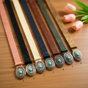 Cintura vintage in PU turchese goffrato da 3,5 cm con fibbia in lega per donna, cinture alla moda. - Product Image 2