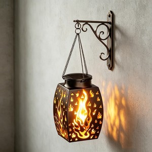 Lámpara Solar de Jardín de Cobre, Farol Colgante para Exteriores, Decoración de Patio, Lámpara de Pared con Patrón de Llama - Product Image 1