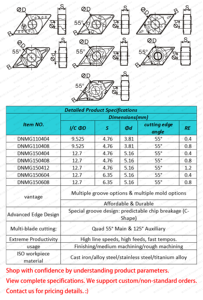 Dnmg110408 dnmg150408 dnmg150608 dnmg331 dnmg432 55 ° Carbide chèn cho máy tiện <span class=keywords><strong>CNC</strong></span> cắt thép không gỉ quay chèn - Product Image 6