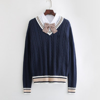 Pull en tricot torsadé style preppy pour femme, col en V, bordure côtelée contrastée, manches longues, pull d'automne/hiver